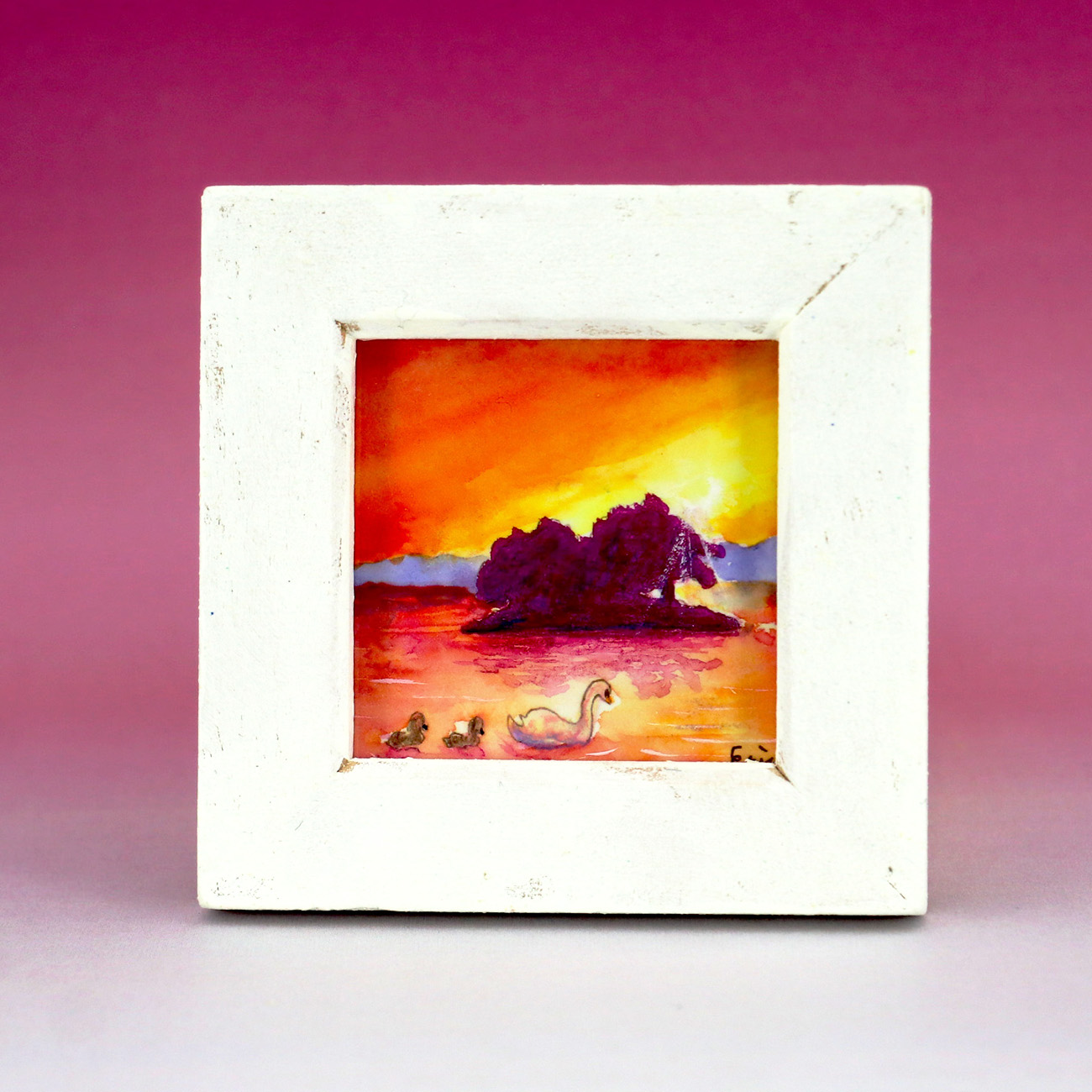 手描きミニ原画(松江の風景)宍道湖と夕陽No.8